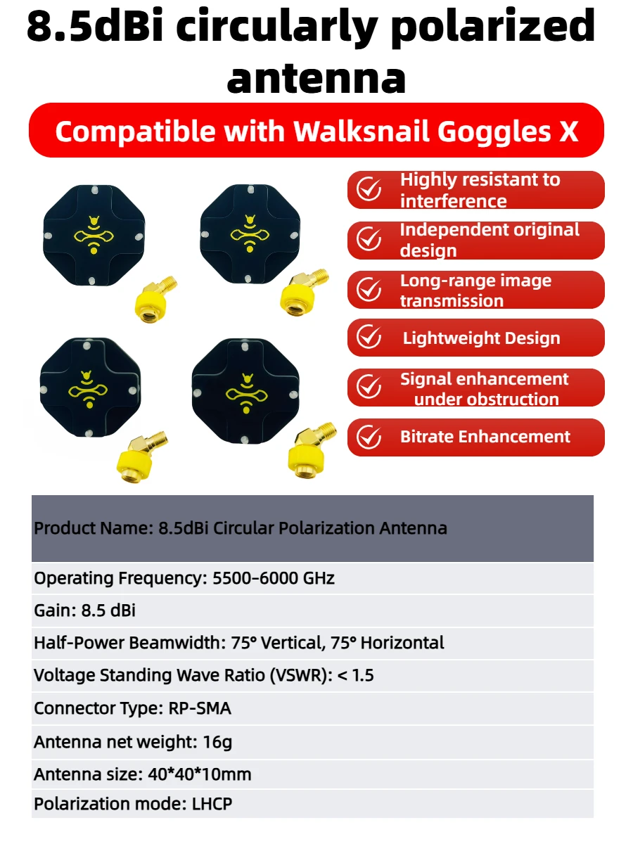 8.5dBi High Gain LHCP 5.8GHz D - đánh giá và giá Drone Racing Goggles