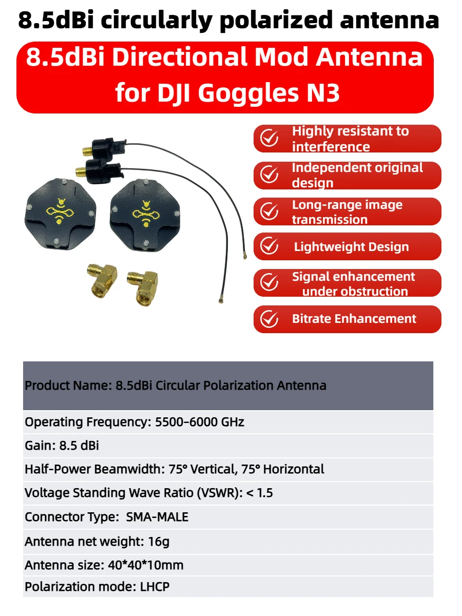 8.5dBi LHCP FPV Patch Antenna  - đánh giá và giá Drone Racing Goggles