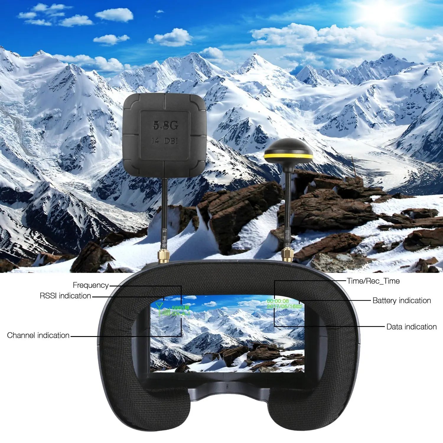 FPV Goggles 008D 5.8G 40CH 4.3 - đánh giá và giá Drone Racing Goggles